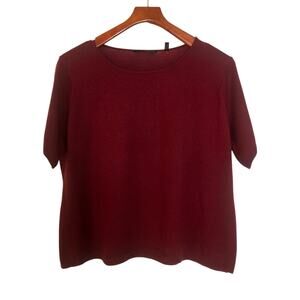 Lafayette 148 New York Wool Burgundy Red Short Sleeve Crew Neck Sweater Top